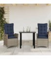 vidaXL 3 Piece Garden Dining Set with Cushions Grey Poly Rattan
