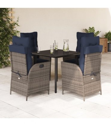 vidaXL 5 Piece Garden Dining Set with Cushions Grey Poly Rattan