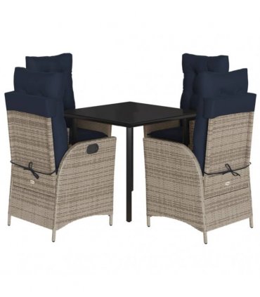 vidaXL 5 Piece Garden Dining Set with Cushions Grey Poly Rattan