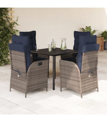 vidaXL 5 Piece Garden Dining Set with Cushions Grey Poly Rattan