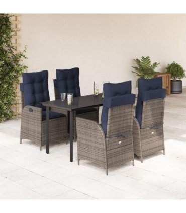 vidaXL 5 Piece Garden Dining Set with Cushions Grey Poly Rattan