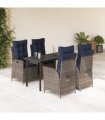 vidaXL 5 Piece Garden Dining Set with Cushions Grey Poly Rattan