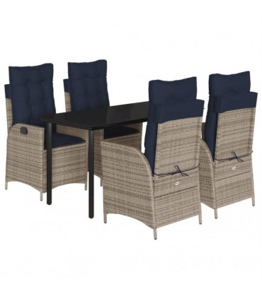 vidaXL 5 Piece Garden Dining Set with Cushions Grey Poly Rattan