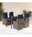 vidaXL 5 Piece Garden Dining Set with Cushions Grey Poly Rattan