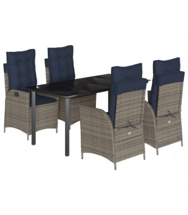 vidaXL 5 Piece Garden Dining Set with Cushions Grey Poly Rattan