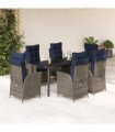 vidaXL 7 Piece Garden Dining Set with Cushions Grey Poly Rattan