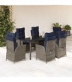 vidaXL 7 Piece Garden Dining Set with Cushions Grey Poly Rattan