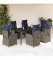 vidaXL 7 Piece Garden Dining Set with Cushions Grey Poly Rattan
