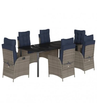 vidaXL 7 Piece Garden Dining Set with Cushions Grey Poly Rattan