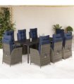 vidaXL 9 Piece Garden Dining Set with Cushions Grey Poly Rattan
