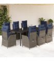 vidaXL 9 Piece Garden Dining Set with Cushions Grey Poly Rattan