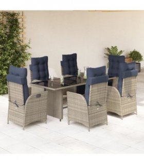 vidaXL 7 Piece Garden Dining Set with Cushions Grey Poly Rattan