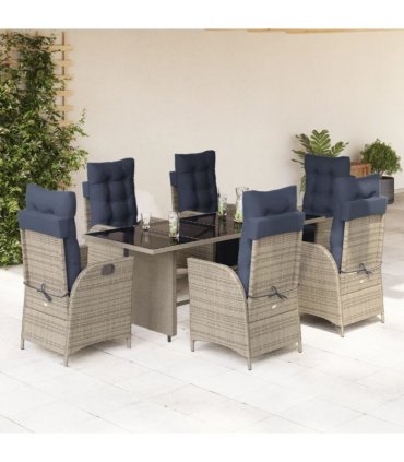 vidaXL 7 Piece Garden Dining Set with Cushions Grey Poly Rattan