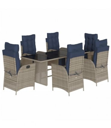 vidaXL 7 Piece Garden Dining Set with Cushions Grey Poly Rattan