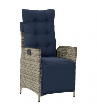 vidaXL 7 Piece Garden Dining Set with Cushions Grey Poly Rattan
