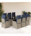 vidaXL 9 Piece Garden Dining Set with Cushions Grey Poly Rattan