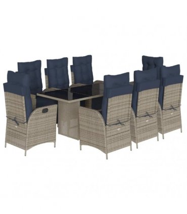 vidaXL 9 Piece Garden Dining Set with Cushions Grey Poly Rattan