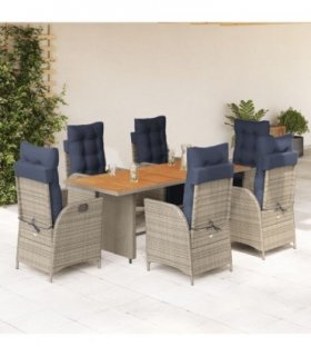 vidaXL 7 Piece Garden Dining Set with Cushions Grey Poly Rattan
