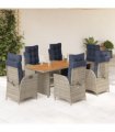 vidaXL 7 Piece Garden Dining Set with Cushions Grey Poly Rattan
