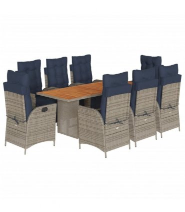 vidaXL 9 Piece Garden Dining Set with Cushions Grey Poly Rattan