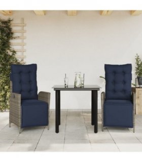 vidaXL 3 Piece Garden Dining Set with Cushions Grey Poly Rattan