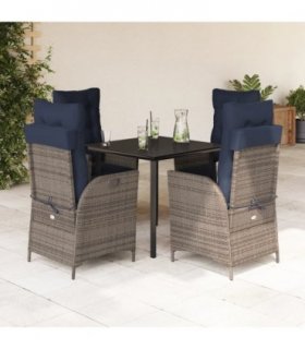 vidaXL 5 Piece Garden Dining Set with Cushions Grey Poly Rattan