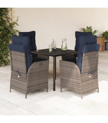 vidaXL 5 Piece Garden Dining Set with Cushions Grey Poly Rattan