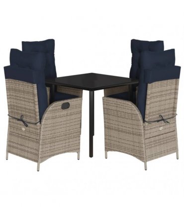 vidaXL 5 Piece Garden Dining Set with Cushions Grey Poly Rattan