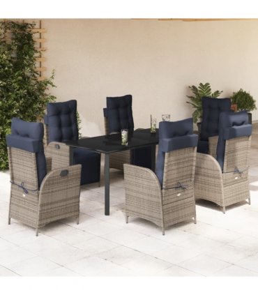 vidaXL 7 Piece Garden Dining Set with Cushions Grey Poly Rattan