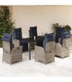 vidaXL 7 Piece Garden Dining Set with Cushions Grey Poly Rattan