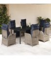 vidaXL 7 Piece Garden Dining Set with Cushions Grey Poly Rattan