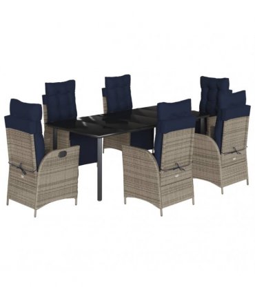 vidaXL 7 Piece Garden Dining Set with Cushions Grey Poly Rattan