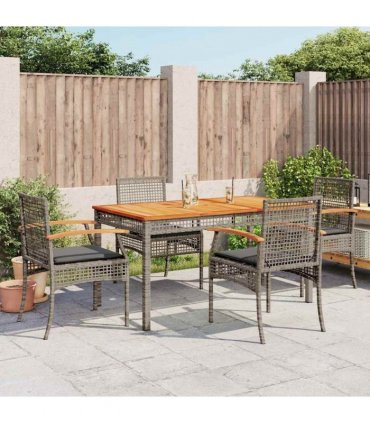 vidaXL 5 Piece Garden Dining Set with Cushions Grey Poly Rattan