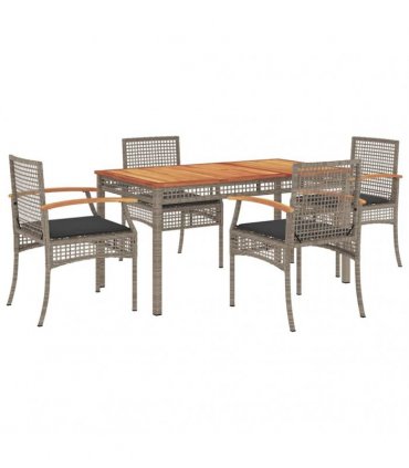 vidaXL 5 Piece Garden Dining Set with Cushions Grey Poly Rattan