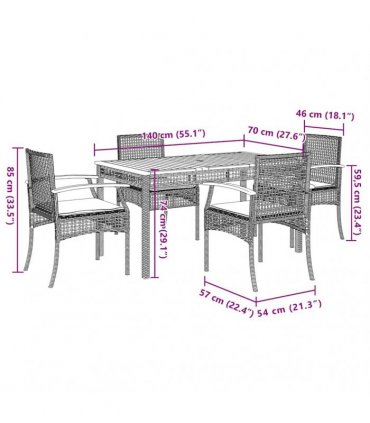 vidaXL 5 Piece Garden Dining Set with Cushions Grey Poly Rattan