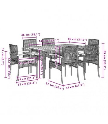 vidaXL 7 Piece Garden Dining Set with Cushions Grey Poly Rattan