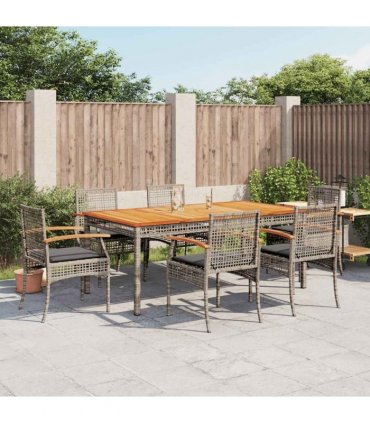 vidaXL 7 Piece Garden Dining Set with Cushions Grey Poly Rattan