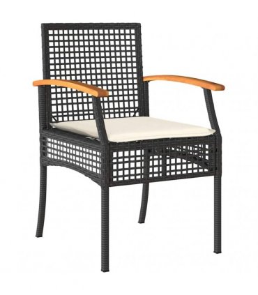 vidaXL 5 Piece Garden Dining Set with Cushions Black Poly Rattan