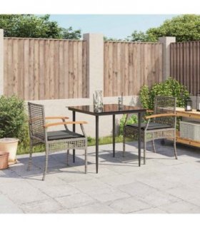 vidaXL 3 Piece Garden Dining Set with Cushions Grey Poly Rattan
