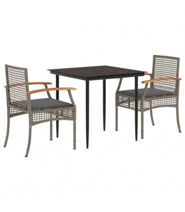 vidaXL 3 Piece Garden Dining Set with Cushions Grey Poly Rattan