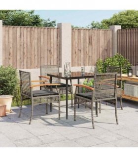 vidaXL 5 Piece Garden Dining Set with Cushions Grey Poly Rattan
