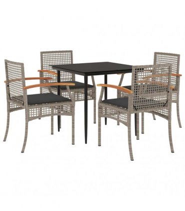 vidaXL 5 Piece Garden Dining Set with Cushions Grey Poly Rattan