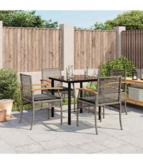 vidaXL 5 Piece Garden Dining Set with Cushions Grey Poly Rattan