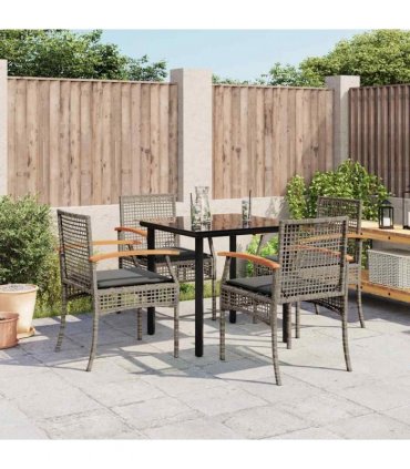 vidaXL 5 Piece Garden Dining Set with Cushions Grey Poly Rattan