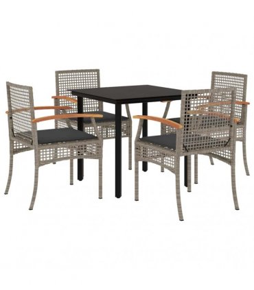 vidaXL 5 Piece Garden Dining Set with Cushions Grey Poly Rattan