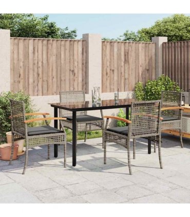 vidaXL 5 Piece Garden Dining Set with Cushions Grey Poly Rattan