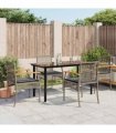 vidaXL 5 Piece Garden Dining Set with Cushions Grey Poly Rattan