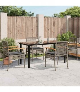 vidaXL 5 Piece Garden Dining Set with Cushions Grey Poly Rattan