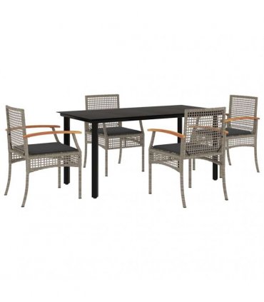 vidaXL 5 Piece Garden Dining Set with Cushions Grey Poly Rattan