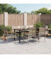 vidaXL 7 Piece Garden Dining Set with Cushions Grey Poly Rattan